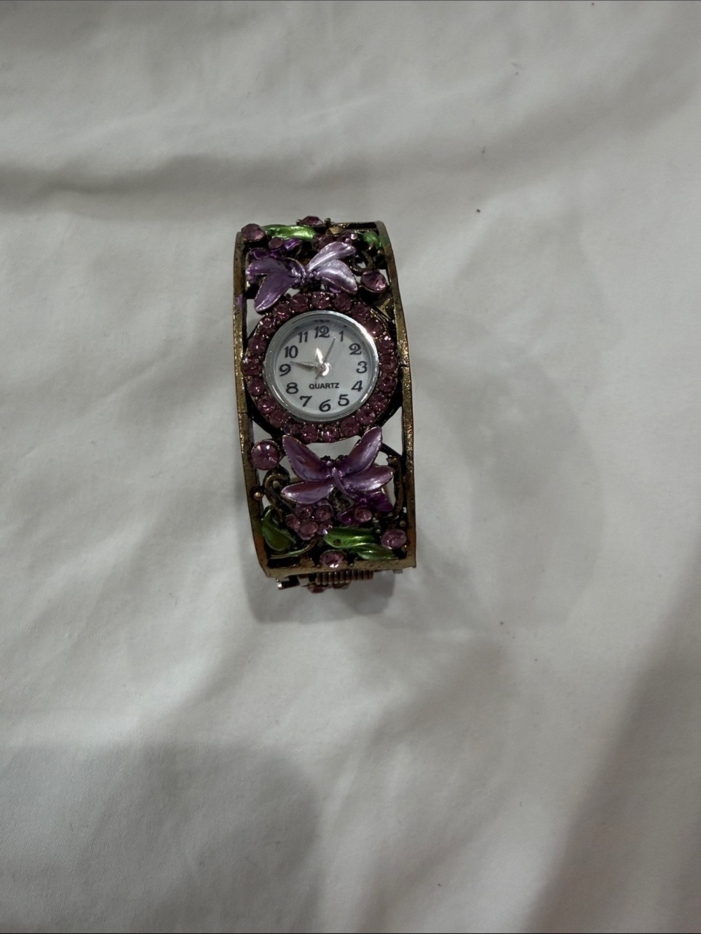 Quartz Purple Floral Butterfly Bracelet Watch - Women's Fashion Accessory